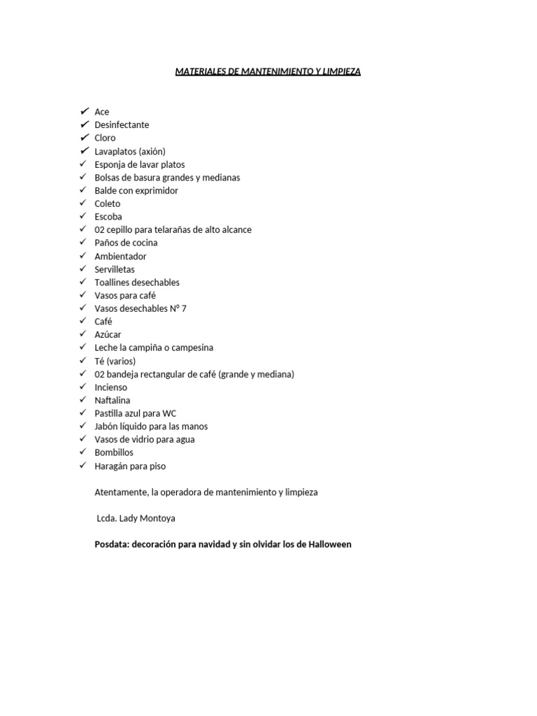 Materiales de Mantenimiento y Limpieza | PDF