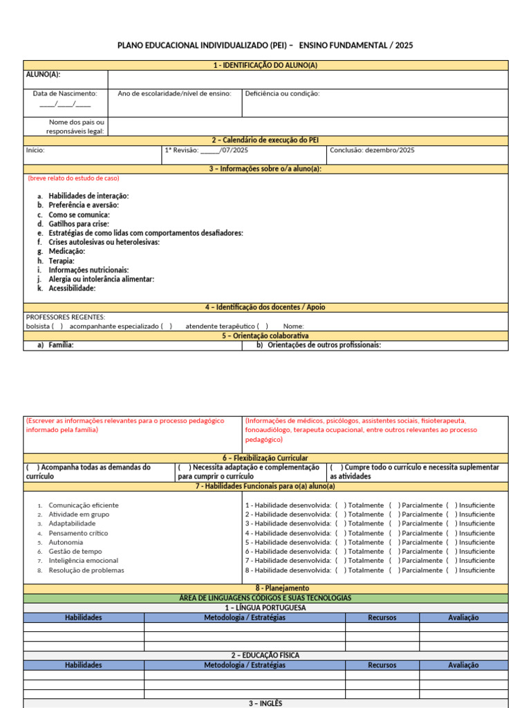 Plano Educacional Individualizado PEI 2025 | PDF | Science | Educação ...