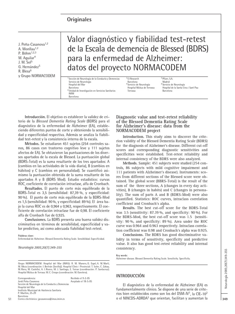 Escala BDAE AVD Alzheimer | PDF | Diagnostico medico | Enfermedad de ...