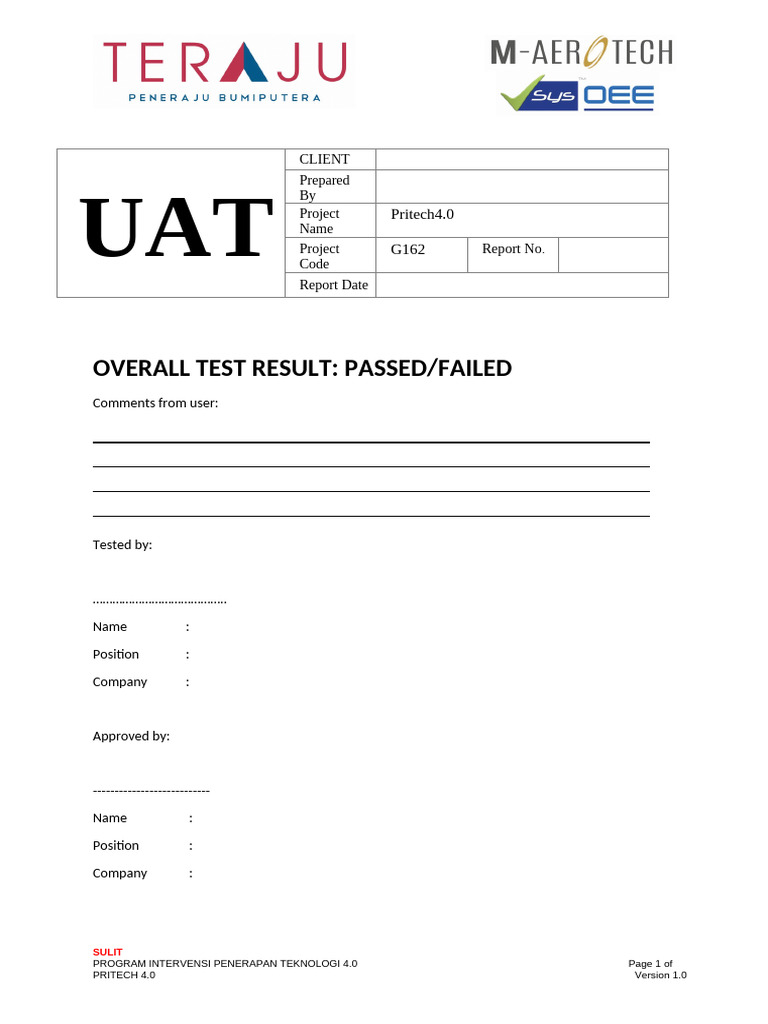 UAT Report for Pritech 4.0 Project | PDF | Specification (Technical ...