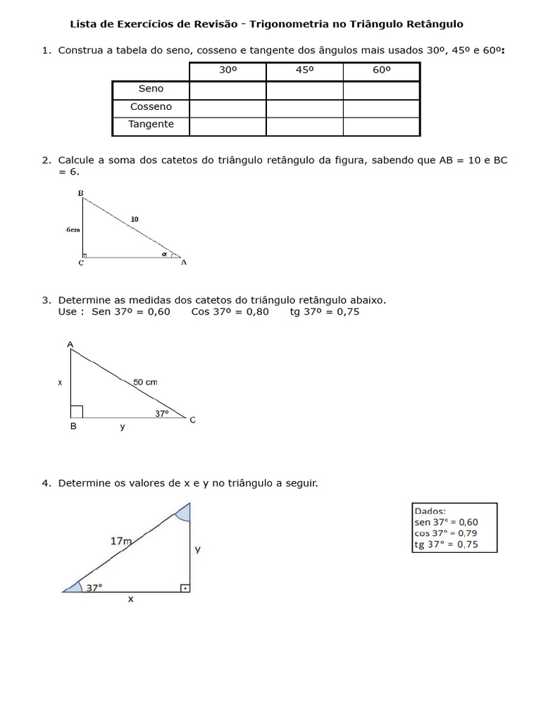 Exercícios de Trigonometria em Triângulos | PDF