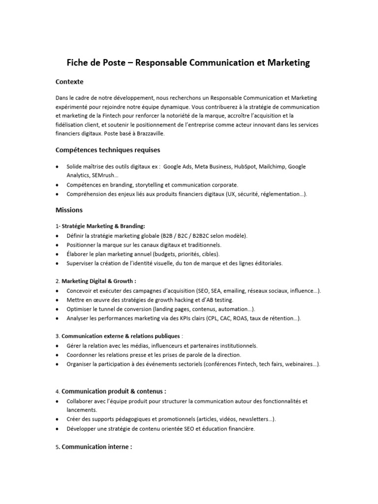 Responsable Communication et Marketing | PDF | Commercialisation | la ...