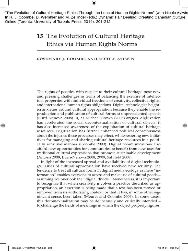Cultural Heritage Rights and Digital Ethics | PDF | Traditional ...