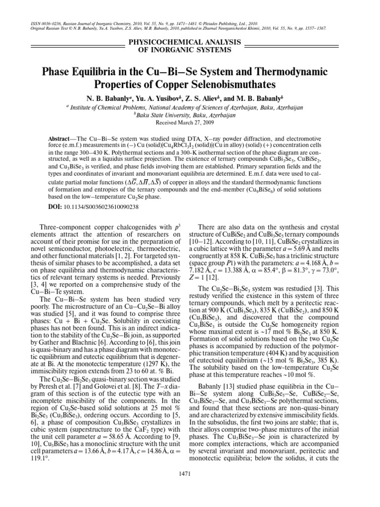 Phase Equilibria in Cu–Bi–Se System | PDF | Materials | Physical Chemistry