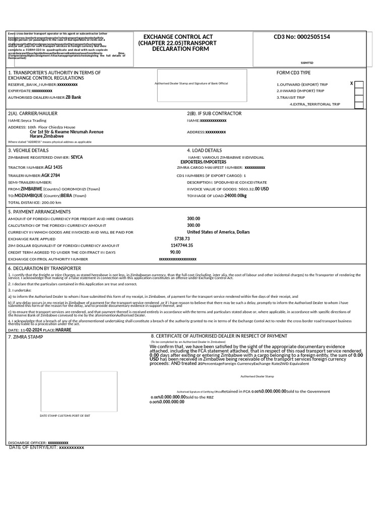 CD3 Form Guidelines for Zimbabwe Transport | PDF | Business