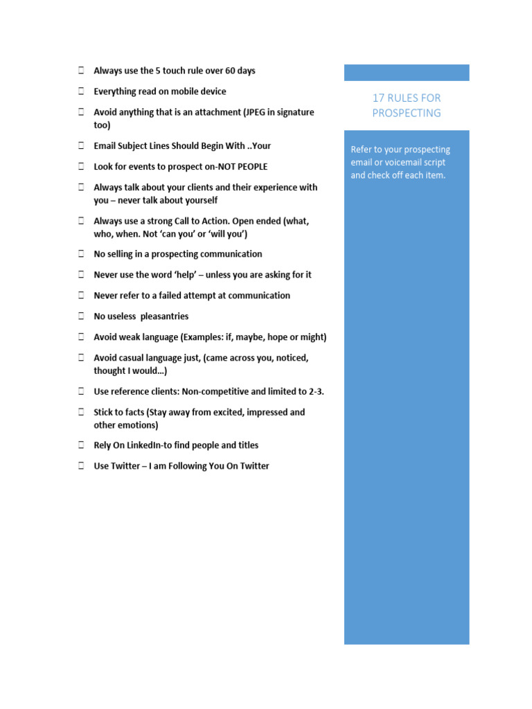17 Rules For Prospecting | PDF