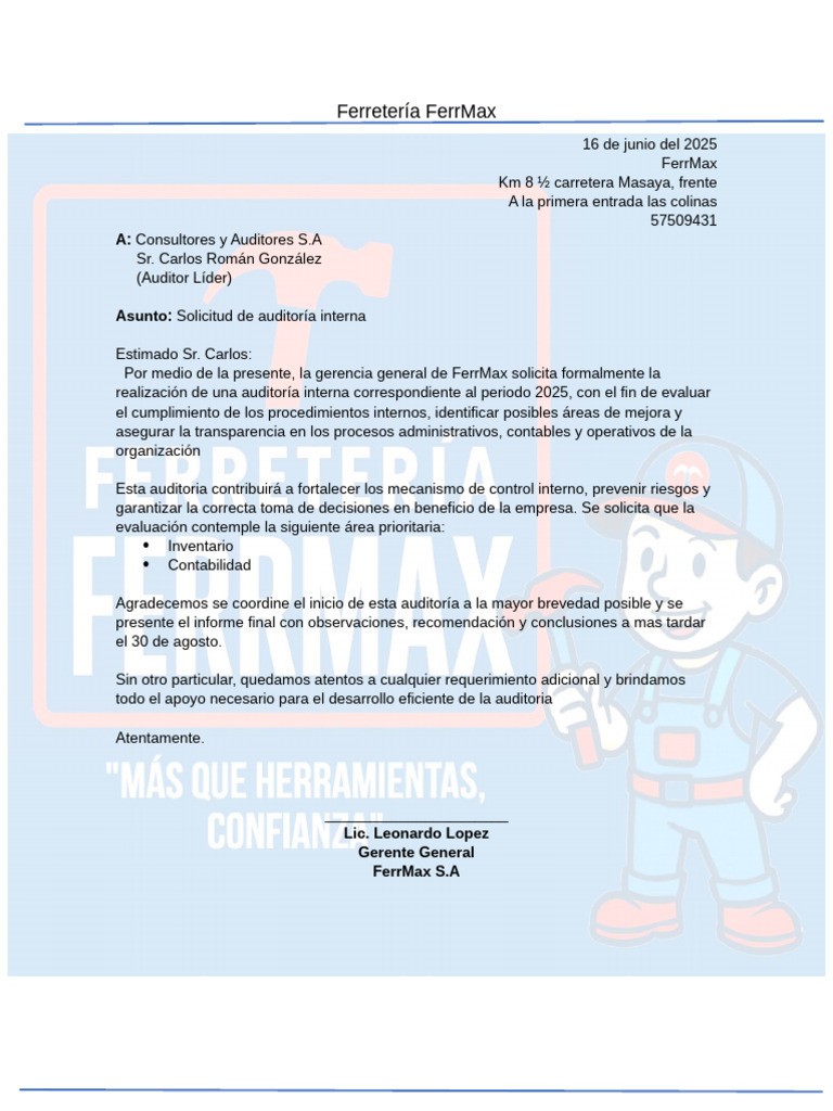 Solicitud de Auditoría Interna FerrMax | PDF