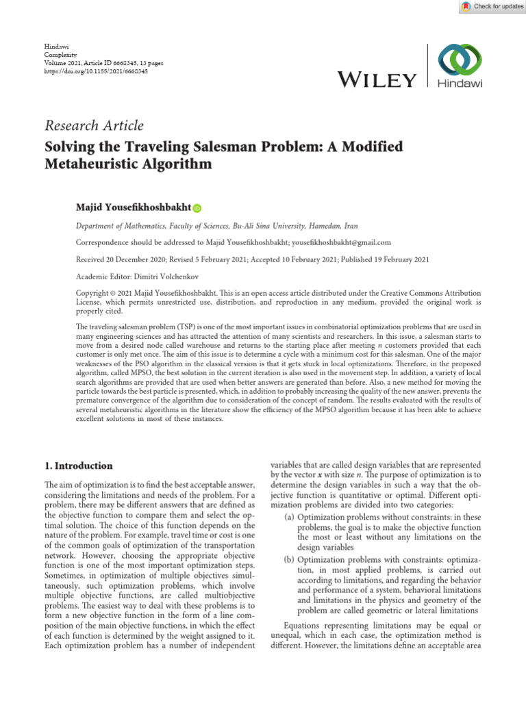 Modified PSO for Traveling Salesman Problem | PDF | Mathematical ...