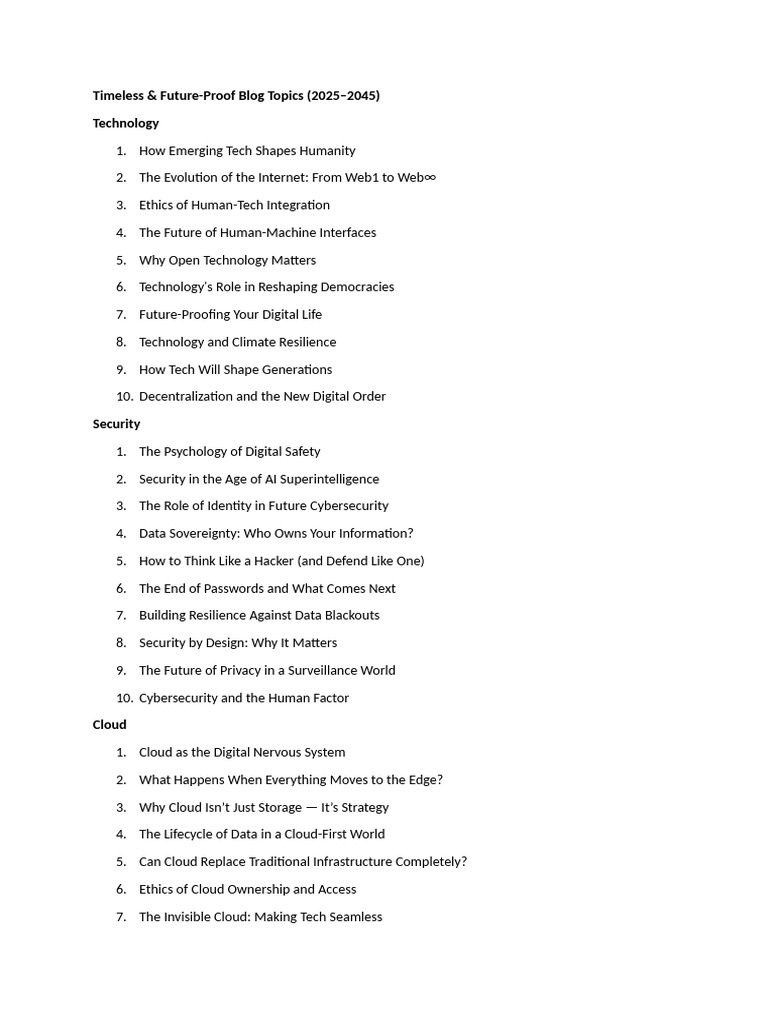 Timeless & Future-Proof Blog Topics (2025-2045) | PDF | Artificial ...