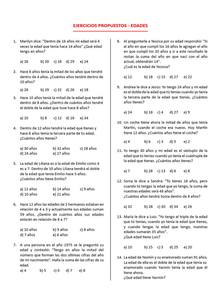 Problemas de Edades y Relaciones | PDF