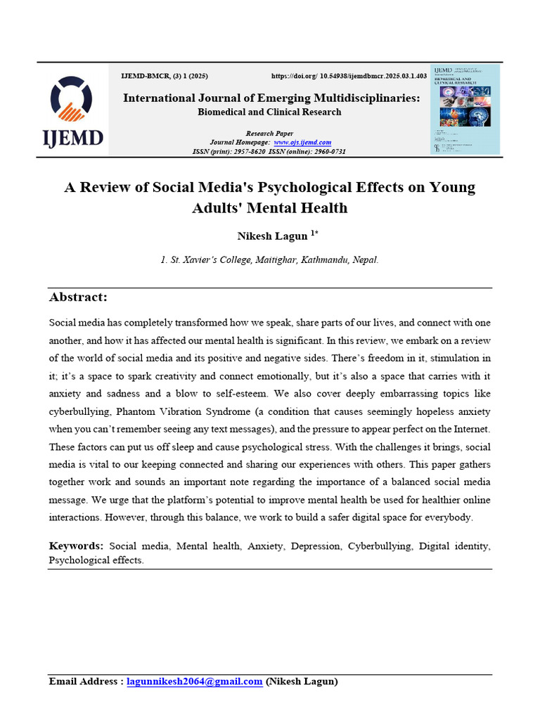 A Review of Social Media's Psychological Effects On Young Adults ...