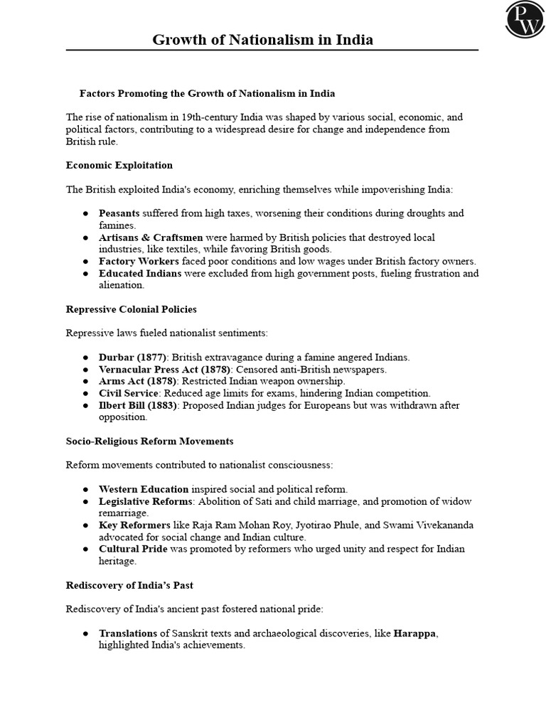 Factors Driving Indian Nationalism | PDF | British Raj | Indian ...
