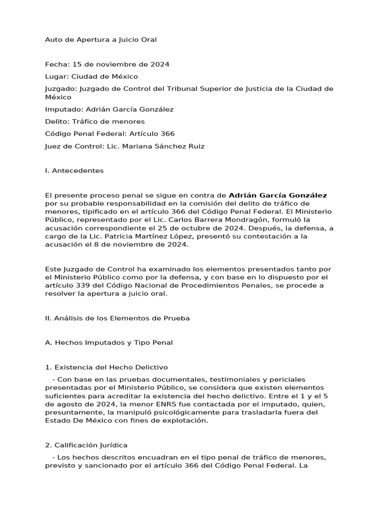 Juicio Oral por Tráfico de Menores | PDF | Testigo | Justicia
