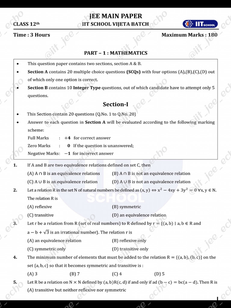 JEE Mains Paper 2 Question Paper | PDF | Academic Administration ...