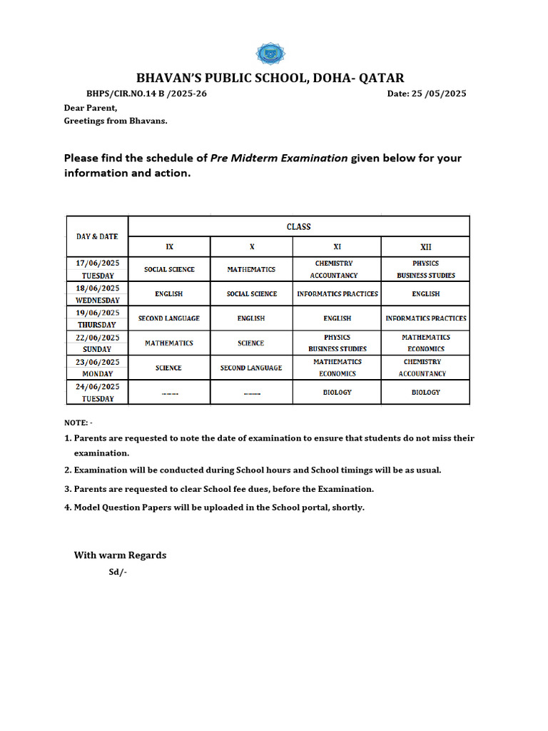 Pre Midterm Exam Schedule 2025-26 | PDF