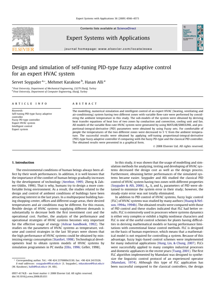 Fuzzy Adaptive Control for HVAC Systems | PDF | Fuzzy Logic | Parameter ...