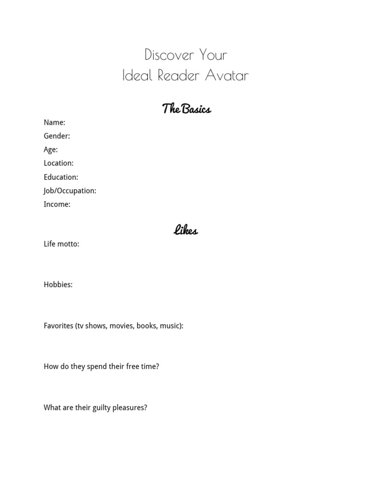 Create Your Ideal Reader Avatar Guide | PDF