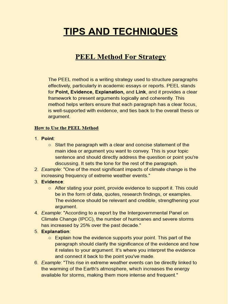 PEEL Method: Effective Paragraph Writing | PDF | Climate Change ...