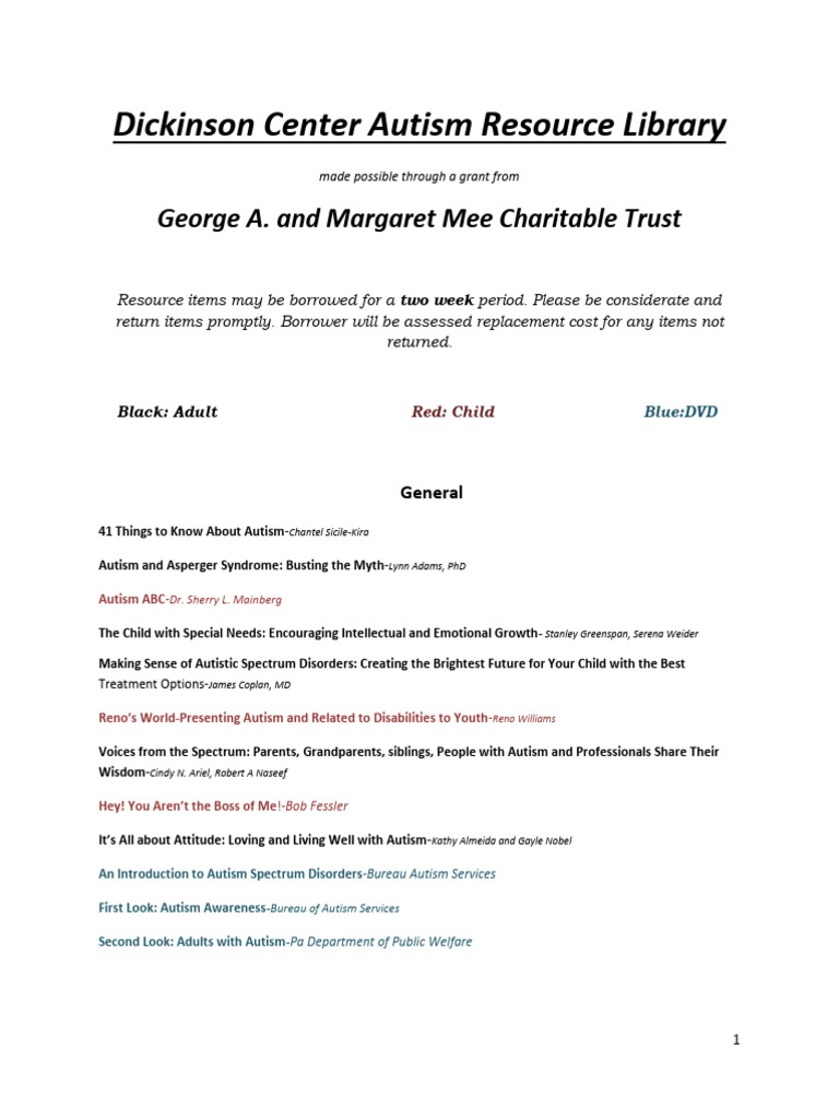 Autism Center Resource Library List 250627 122444 | PDF | Autism ...