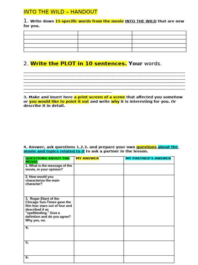 Into the Wild Movie Analysis Handout | PDF