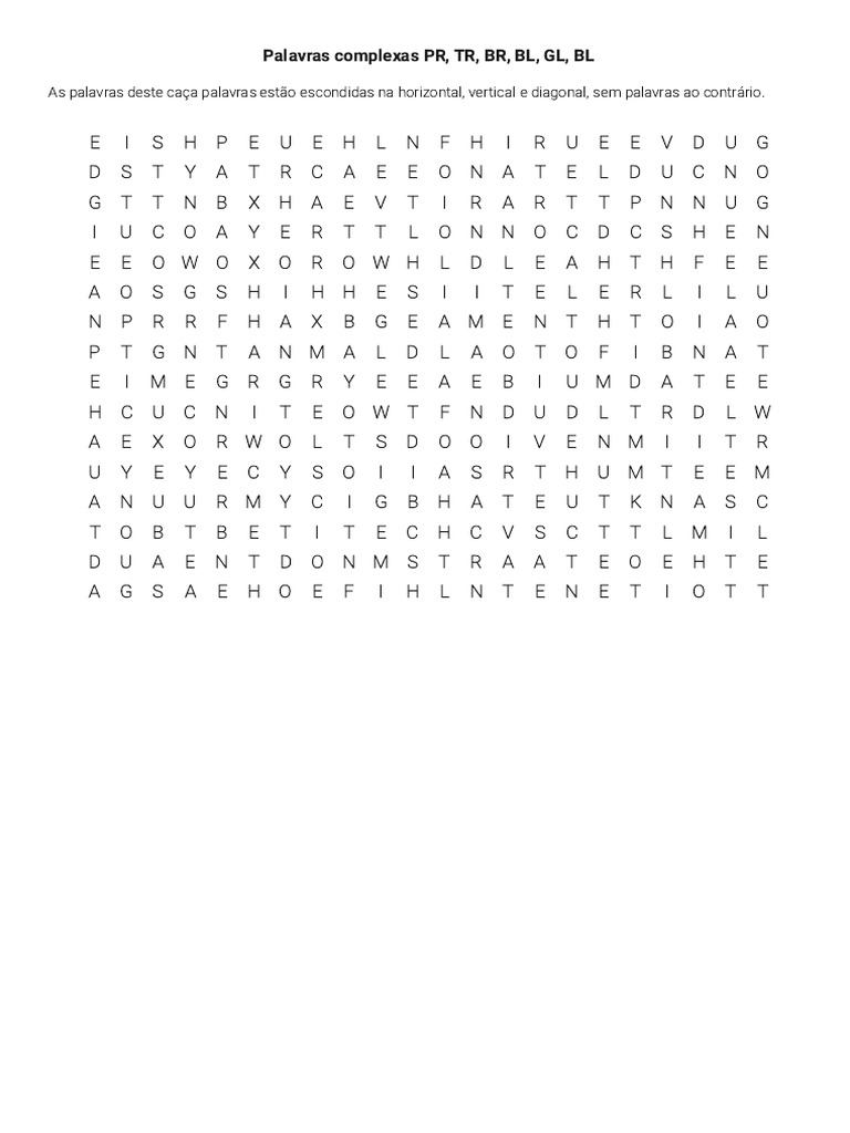 Caça-Palavras: Palavras Complexas PR, TR | PDF
