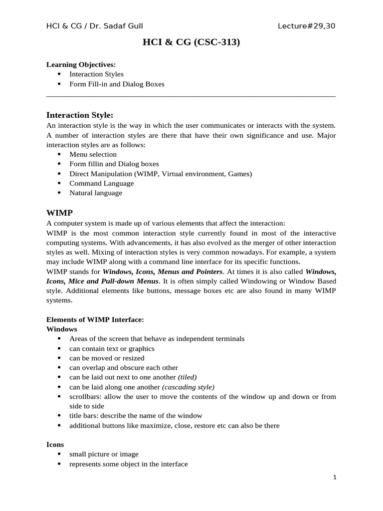 HCI Interaction Styles: WIMP & Forms | PDF | Window (Computing) | Menu ...