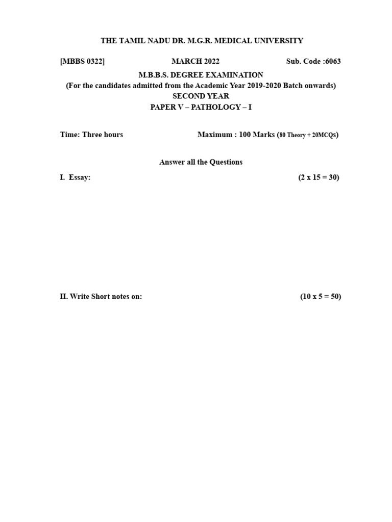 MBBS Pathology Exam Papers Overview | PDF | Wound | Lymph