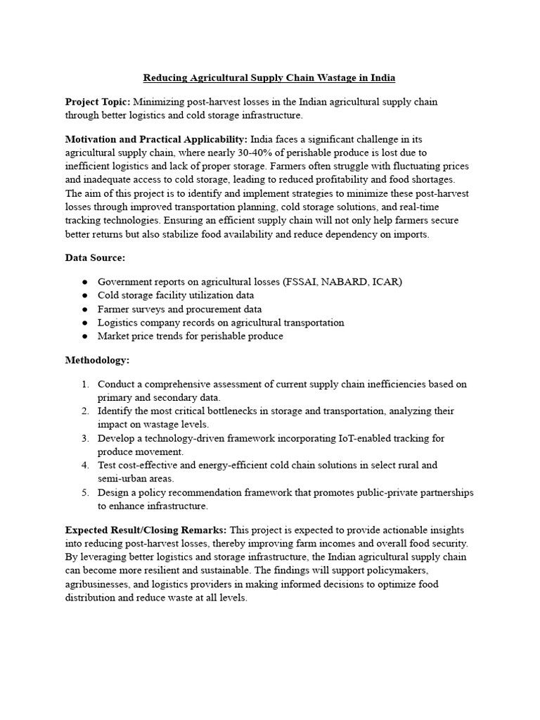 Reducing Agricultural Supply Chain Wastage in India Project Topic | PDF