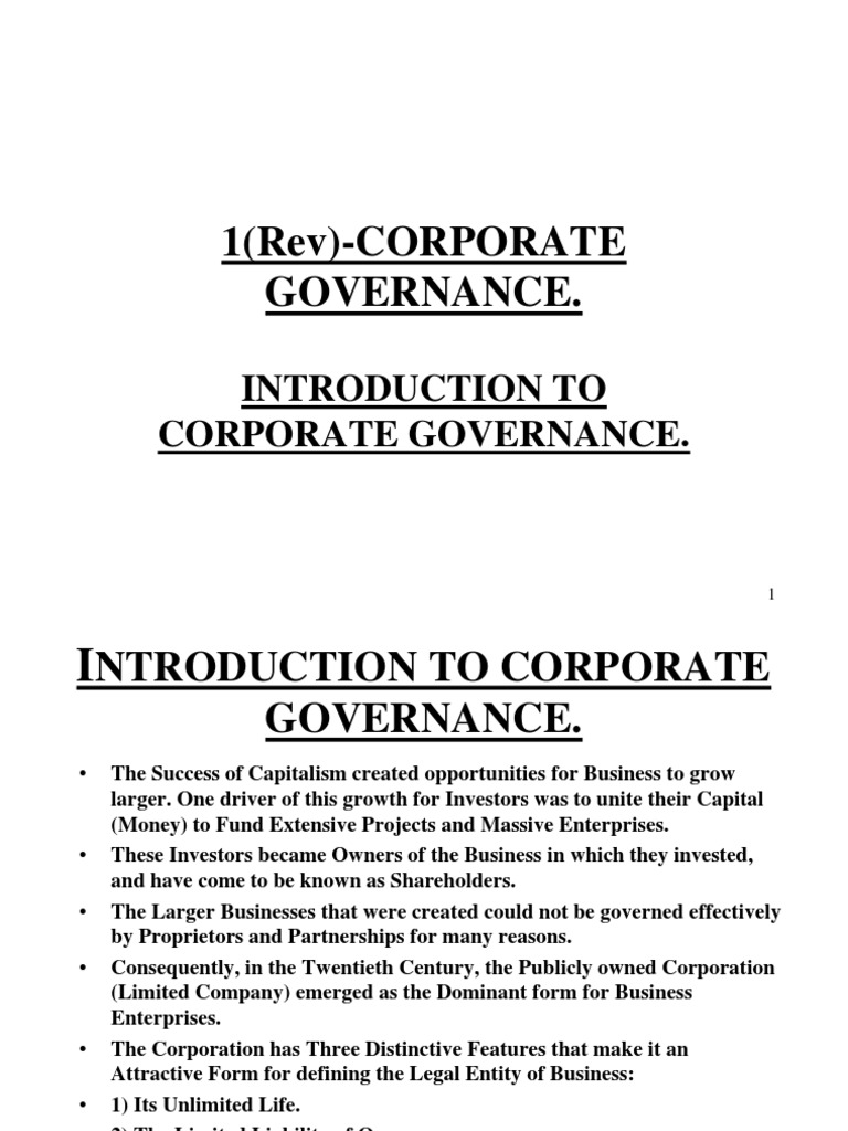 1 (Rev) Corporate Governance | PDF | Board Of Directors | Corporate ...