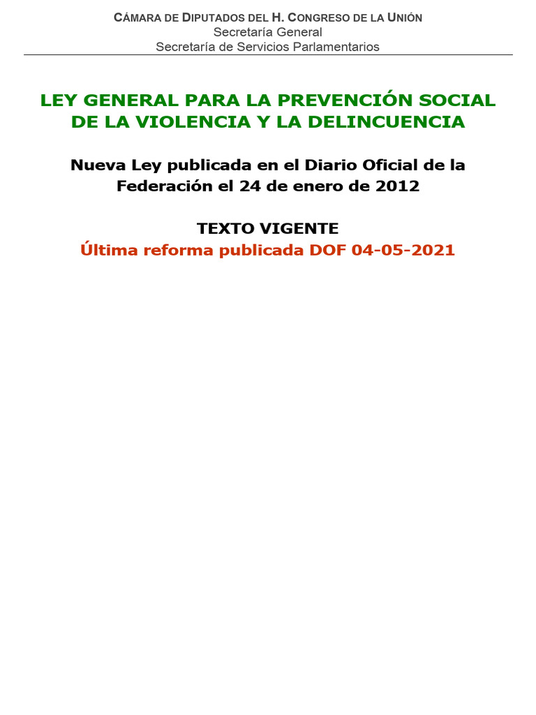 Ley de Prevención de Violencia y Delincuencia | PDF | Participación ...