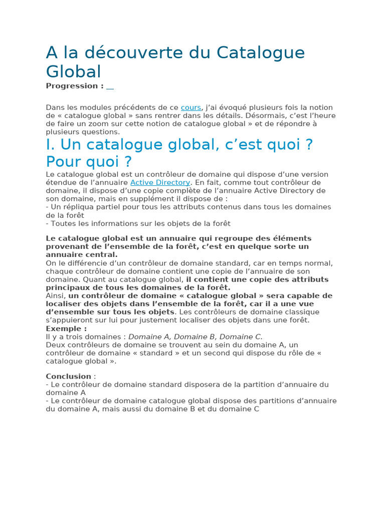 Comprendre le Catalogue Global Active Directory | PDF | Active ...