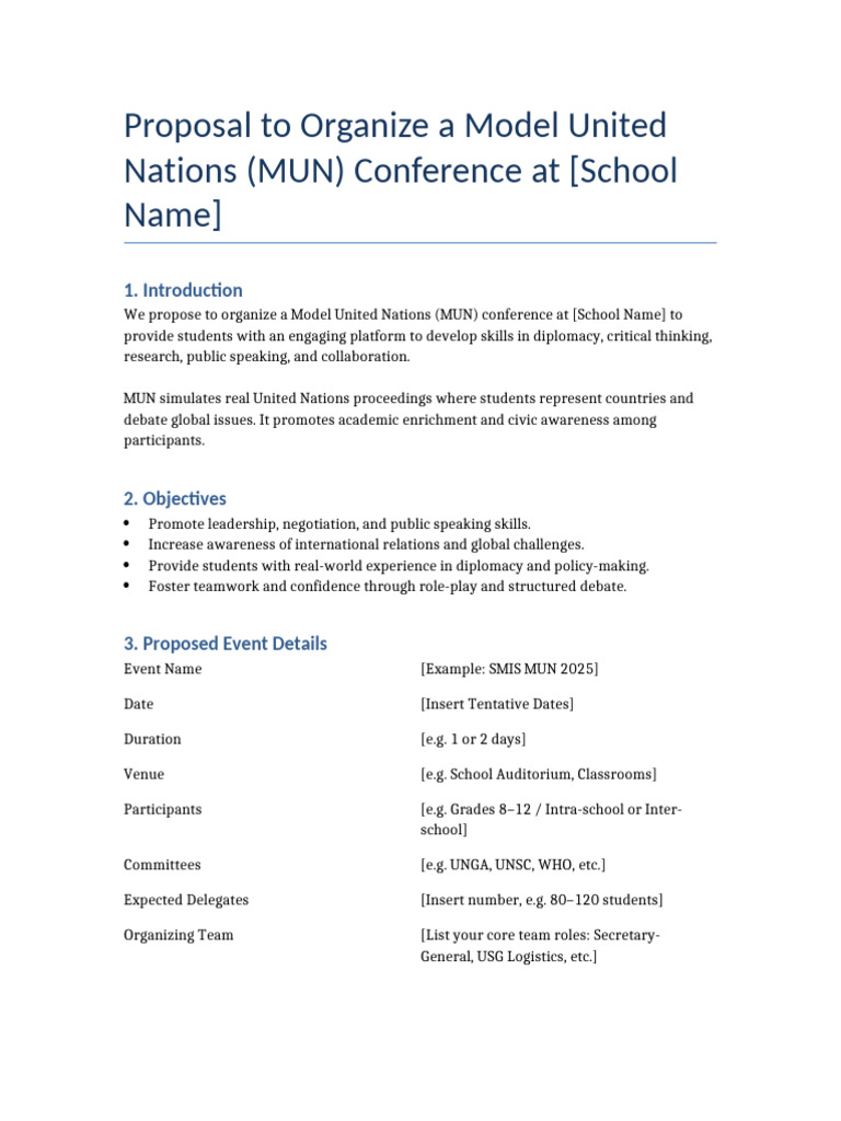 MUN Conference Proposal at [School Name] | PDF