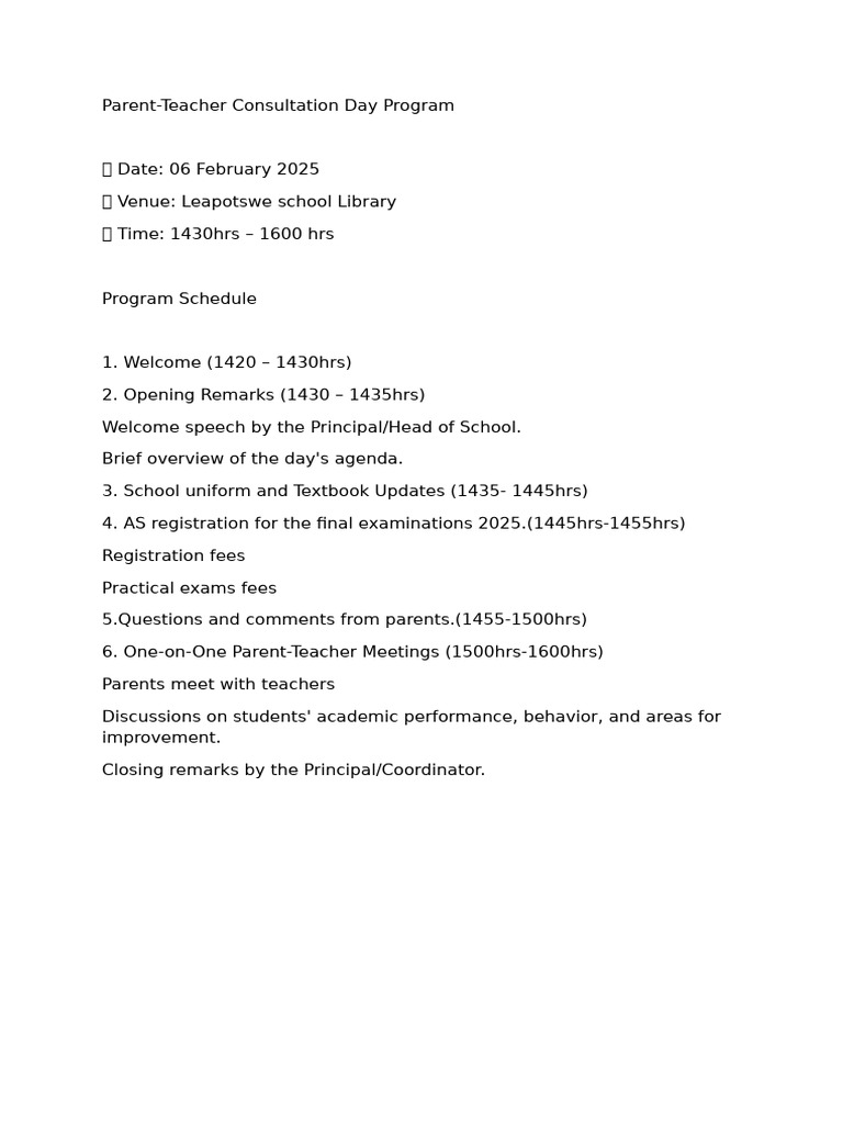 A Level Meeting With Parents Program | PDF
