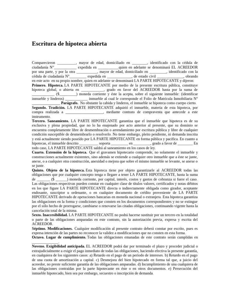 Escritura De Hipoteca Abierta Detallada PDF P liza De Seguros Ley 