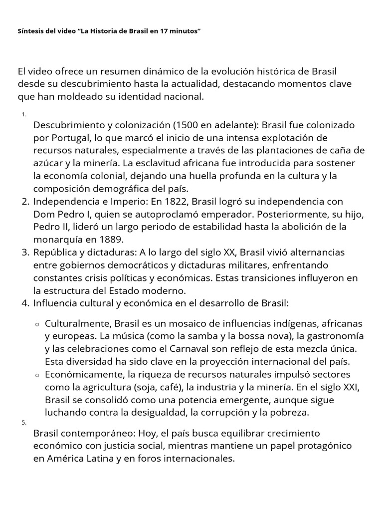 Historia de Brasil: Resumen en 17 Minutos | PDF