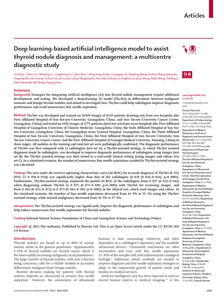 AI Model Enhances Thyroid Nodule Diagnosis | PDF | Sensitivity And ...