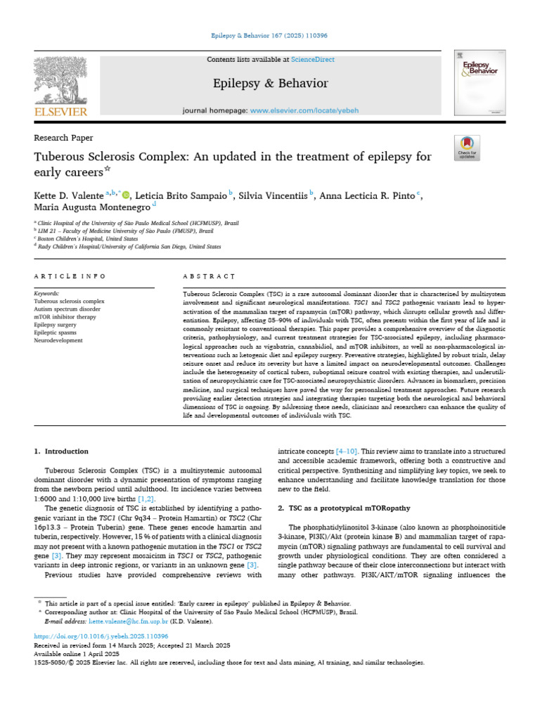 Tuberous Sclerosis Complex | PDF | Epilepsy | Cell Biology