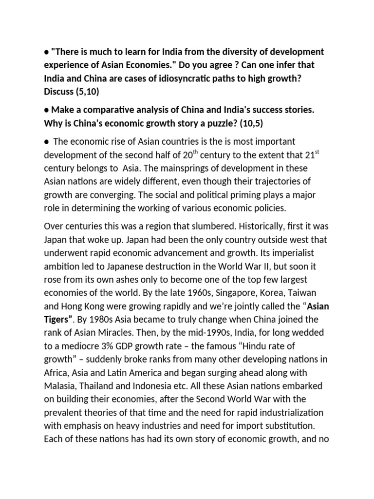 India and China's Unique Growth Paths | PDF | Chinese Economic Reform ...