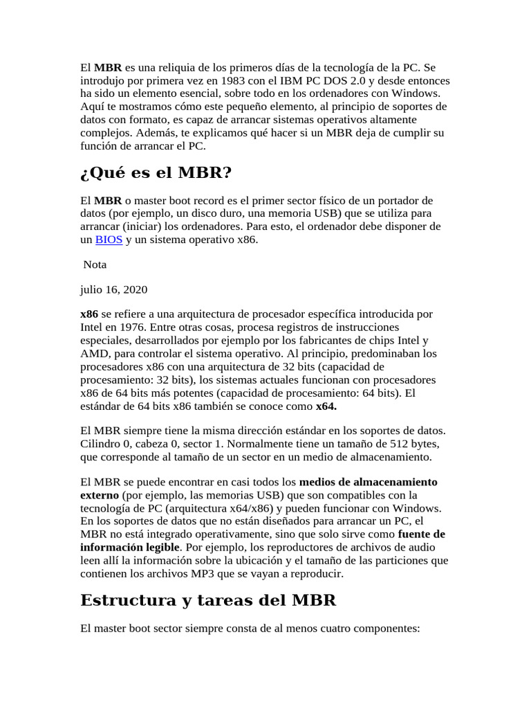 MBR y BIOS: Arranque de PC y Particiones | PDF | Arranque | Bios