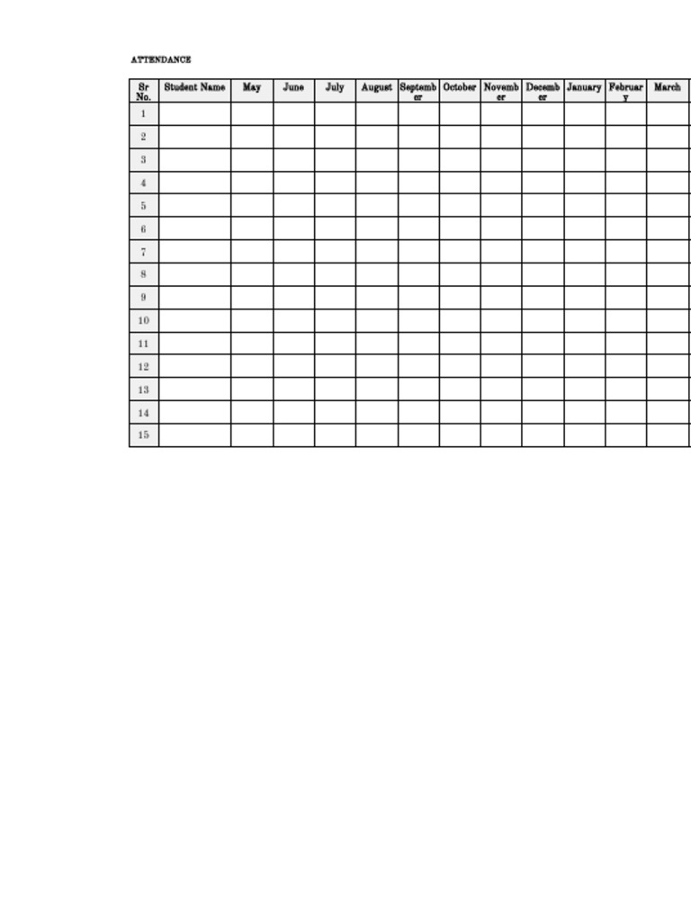 Monthly Attendance Register Template | PDF