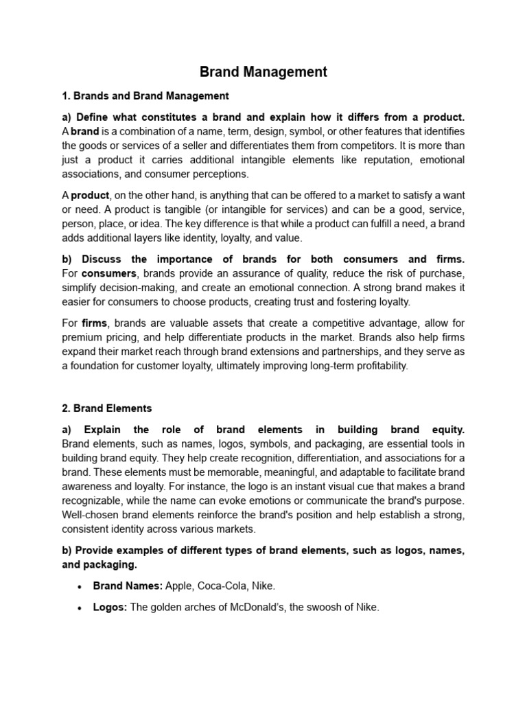 Eight Key Questions on Brand Management | PDF | Brand | Marketing ...