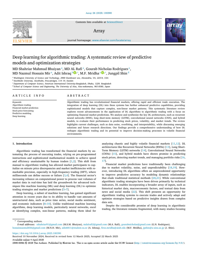 Deep Learning in Algorithmic Trading Review | PDF | Machine Learning ...