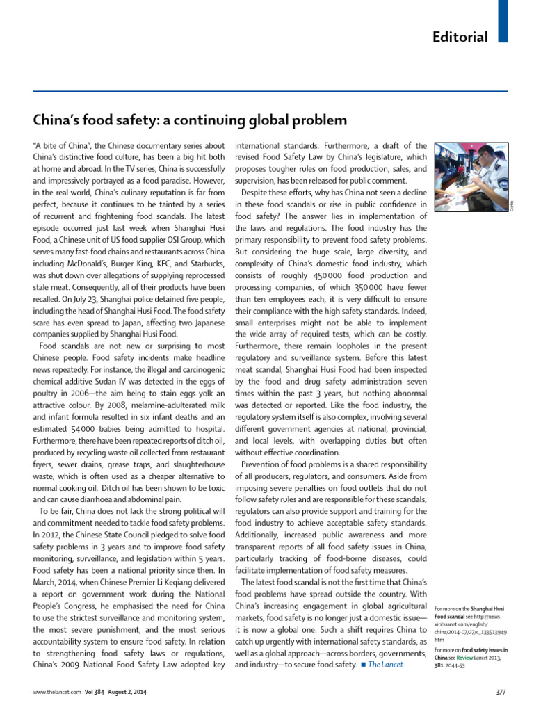Chinas's Food Safety A Continuing Global Problem | PDF | Food Safety ...