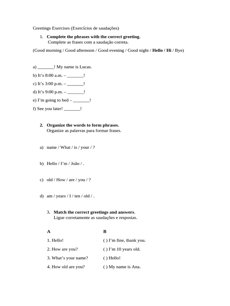 Greetings Exercises for Beginners | PDF