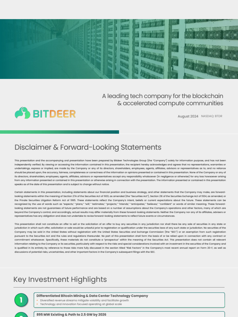 2024-0823 - BTDR Corporate Presentation VF (Q2) | PDF | Securities (Finance)  | Data Center
