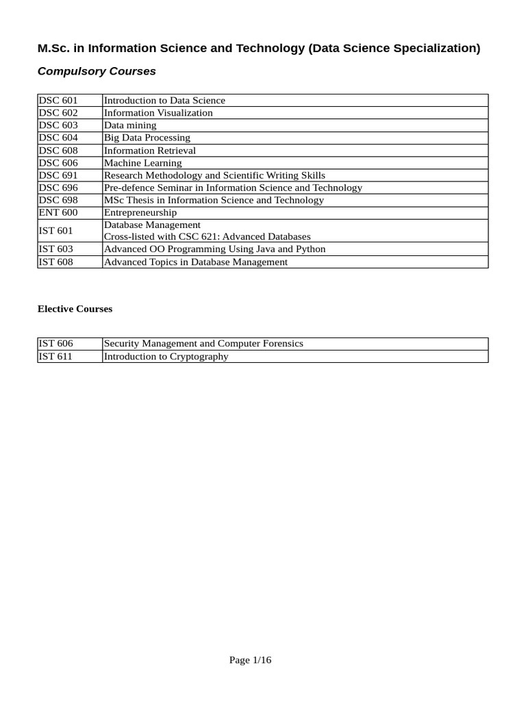 Courses For IST Masters Programme - Data Science Specialization | PDF ...