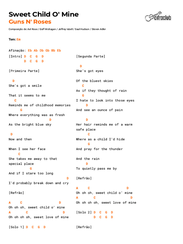 Cifra Club - Guns N' Roses - Sweet Child O' Mine Document | PDF ...
