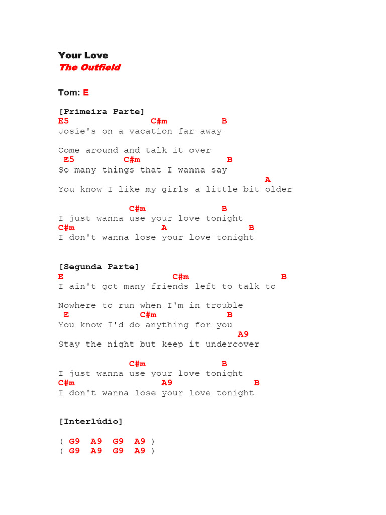 Your Love The Outfield Cifra Pdf