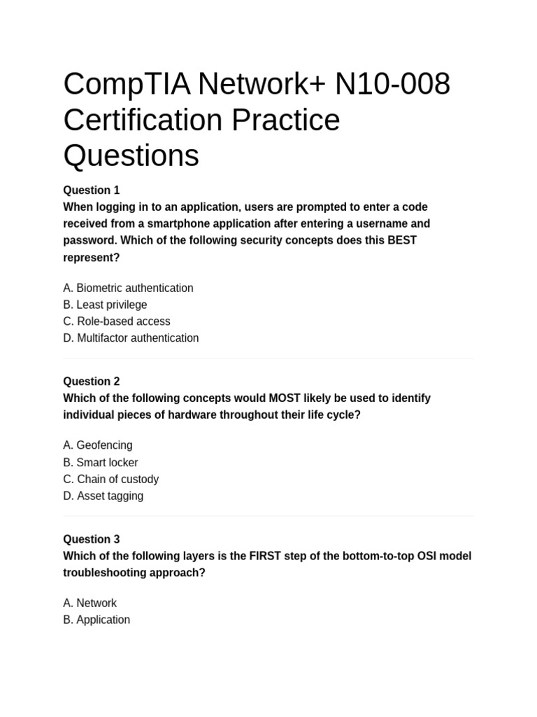 CompTIA Network+ N10-008 Certification Practice Questions | PDF ...
