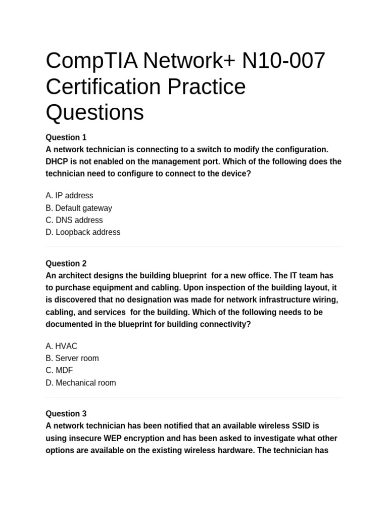 Network+ N10-007 Practice Questions | PDF | Computer Network | Wireless ...